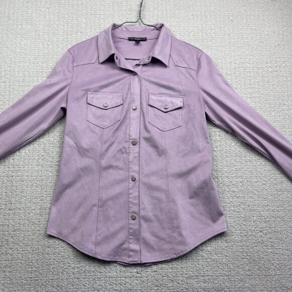 Y2K Guess Lila Purple Faux Suede Pearl Snap Cowboy Western Button Shirt Wom M - Picture 7 of 15
